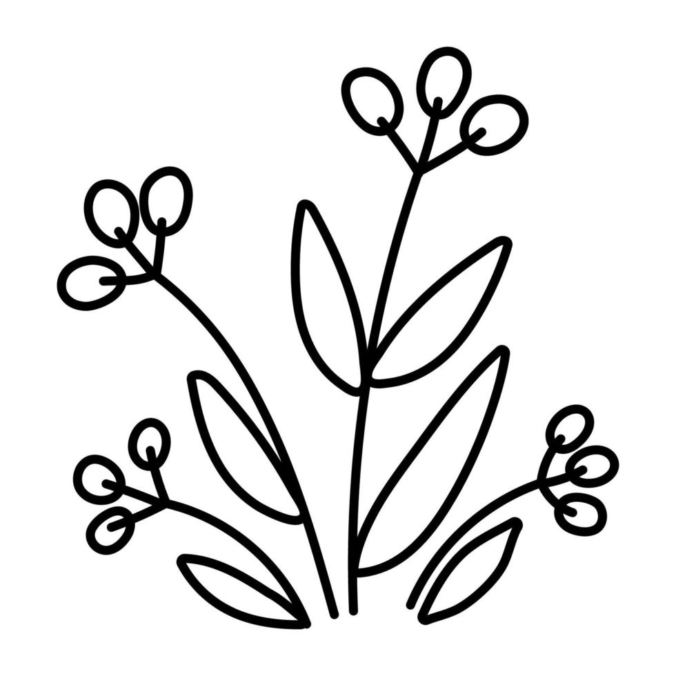 vettore, bianco e nero, autunno, bacche, cespuglio, icona. illustrazione del profilo della pianta autunnale. clipart floreale. carino linea vivaio letto isolato su sfondo bianco. vettore