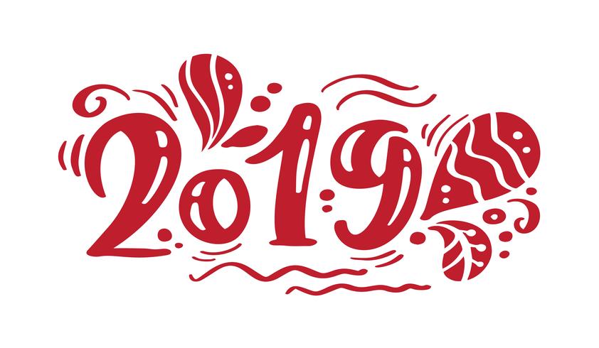 2019 rosso vintage calligrafia lettering vettoriale testo di Natale. Per la pagina di elenco design modello di arte, stile opuscolo mockup, copertura idea banner, volantino stampa opuscolo, poster