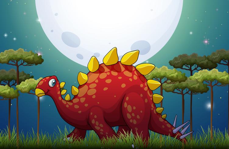 Dinosauro in campo durante la notte di luna piena vettore