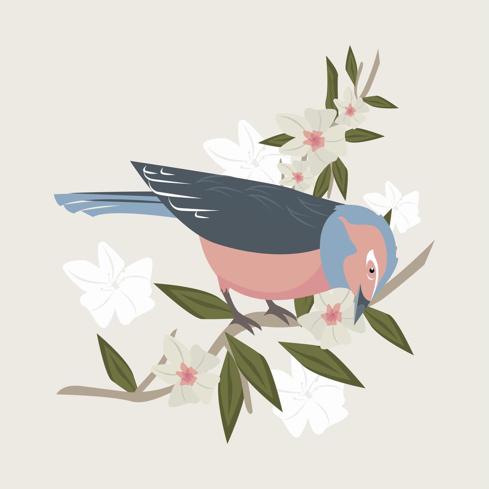 uccellino e fiori rosa vettore