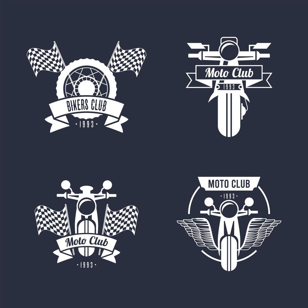 quattro emblemi di motociclisti vettore