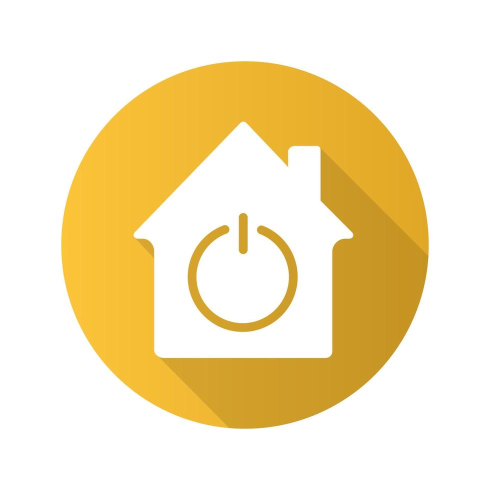 icona del glifo con ombra lunga design piatto casa intelligente. casa con segno di alimentazione all'interno. illustrazione vettoriale silhouette
