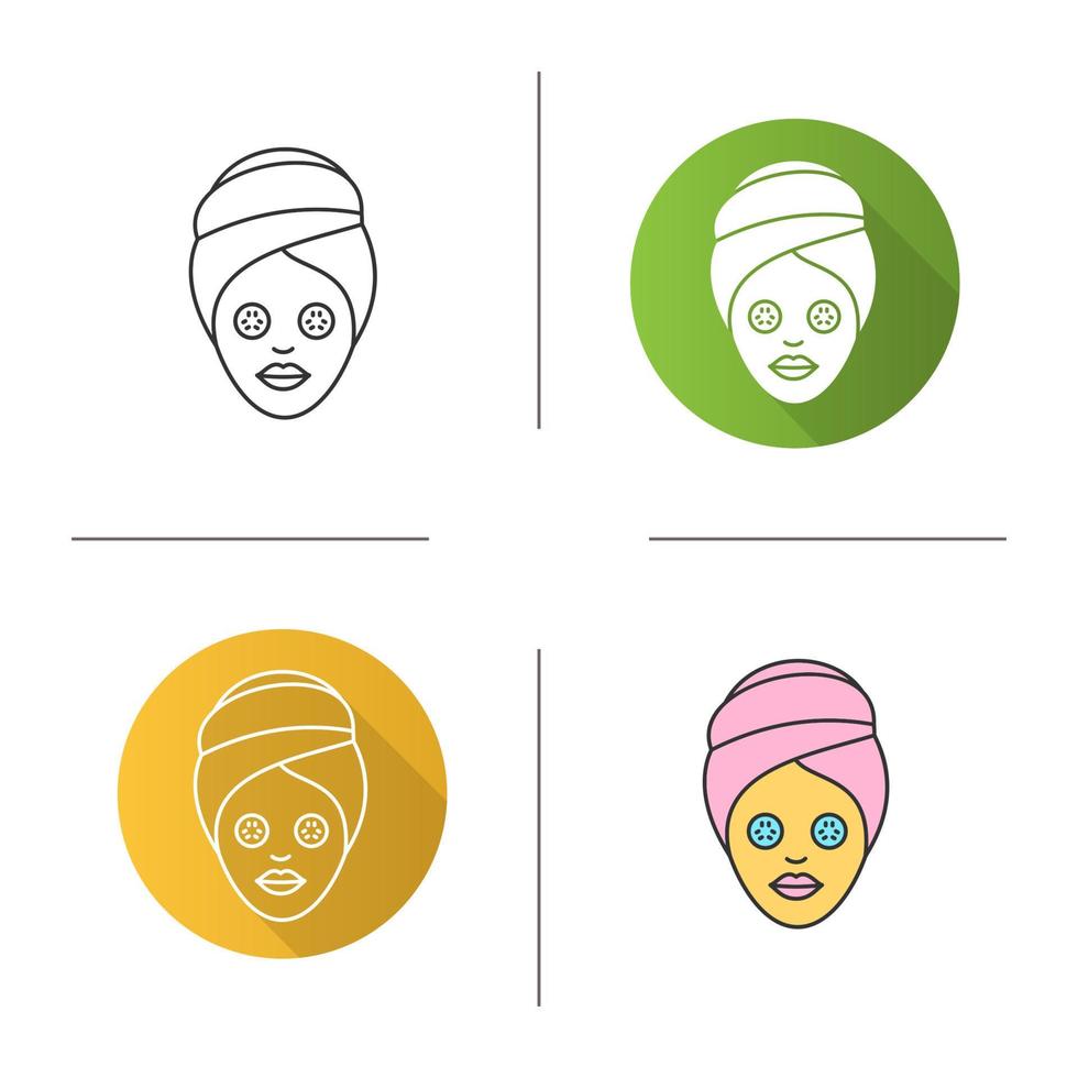 icona di procedura spa. design piatto, stili lineari e di colore. donna con maschera facciale al cetriolo. illustrazioni vettoriali isolate