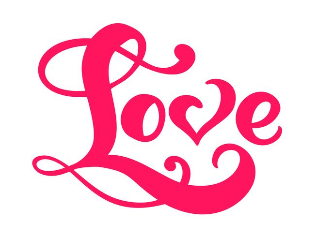 Parola di calligrafia rossa amore. Iscrizione disegnata a mano di giorno di San Valentino di vettore. Cartolina di San Valentino cuore Holiday Design. amo l&#39;arredamento per il web, il matrimonio e la stampa. Illustrazione isolato vettore