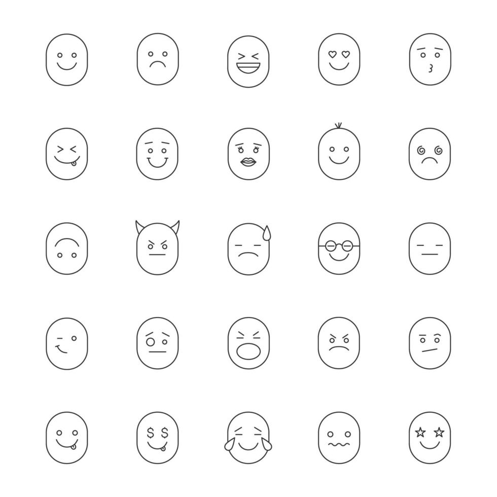 set di icone lineari di smiley. emoticon. sentimenti, emozioni. simboli di contorno linea sottile. illustrazioni di contorno vettoriale isolato