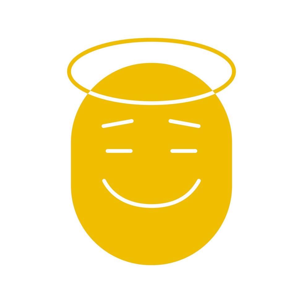 emoticon con l'icona del colore del glifo con alone. sorriso santo. simbolo di sagoma su sfondo bianco. spazio negativo. illustrazione vettoriale