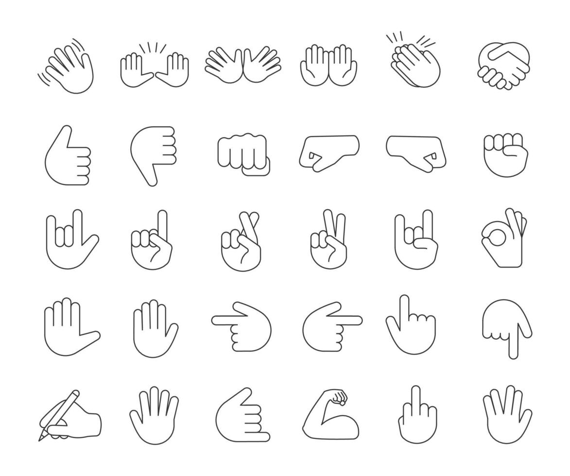 set di icone lineari emoji gesto della mano vettore