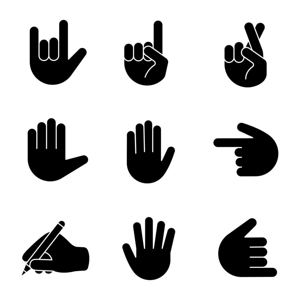 set di icone glifi emoji gesto della mano vettore