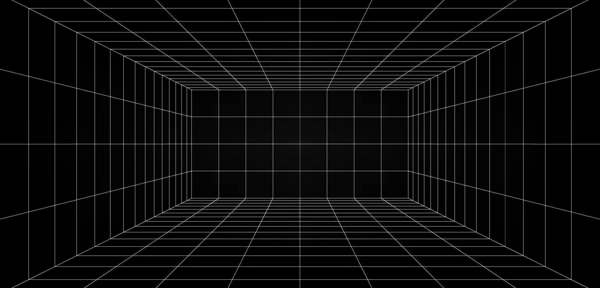 scatola digitale futuristica vuota sfondo grigio-nero con superficie di colore della linea dello spazio della griglia bianca vettore