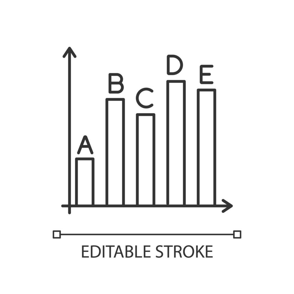 icona lineare di statistiche di indagine. analisi dei dati, raccolta di informazioni. infografica. crescita del grafico, aumento del grafico. illustrazione di linea sottile. simbolo di contorno. disegno vettoriale isolato profilo. tratto modificabile