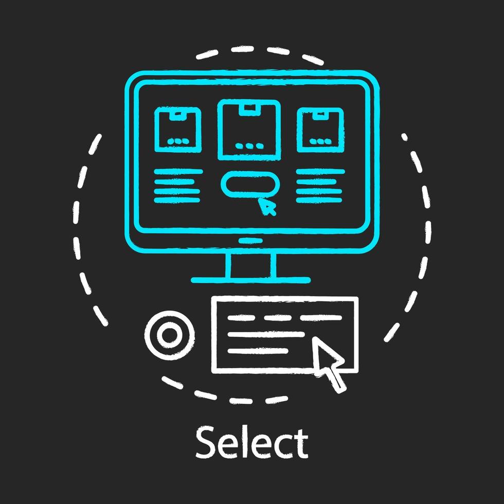 selezionare il concetto di icona del gesso. idea di acquisto on line. e commercio. gestione aziendale. acquisto digitale. invia ordine. illustrazione vettoriale di lavagna isolata