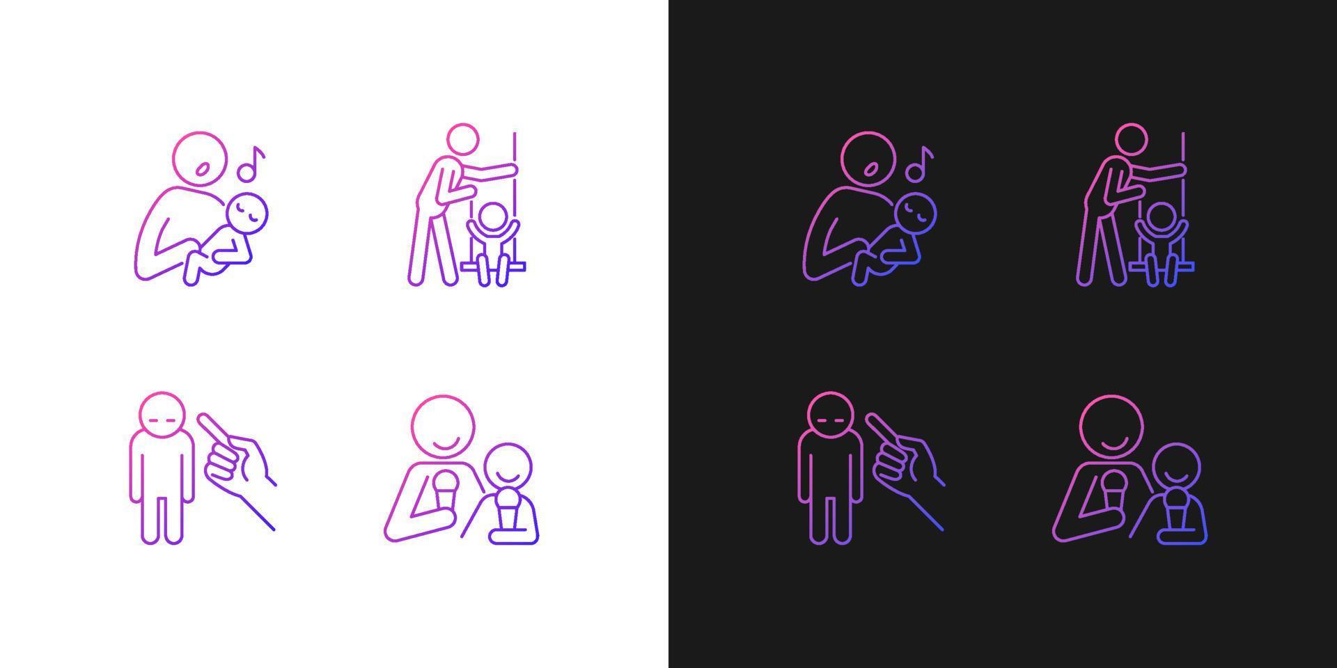 icone sfumate per la cura dei bambini impostate per la modalità scura e chiara vettore