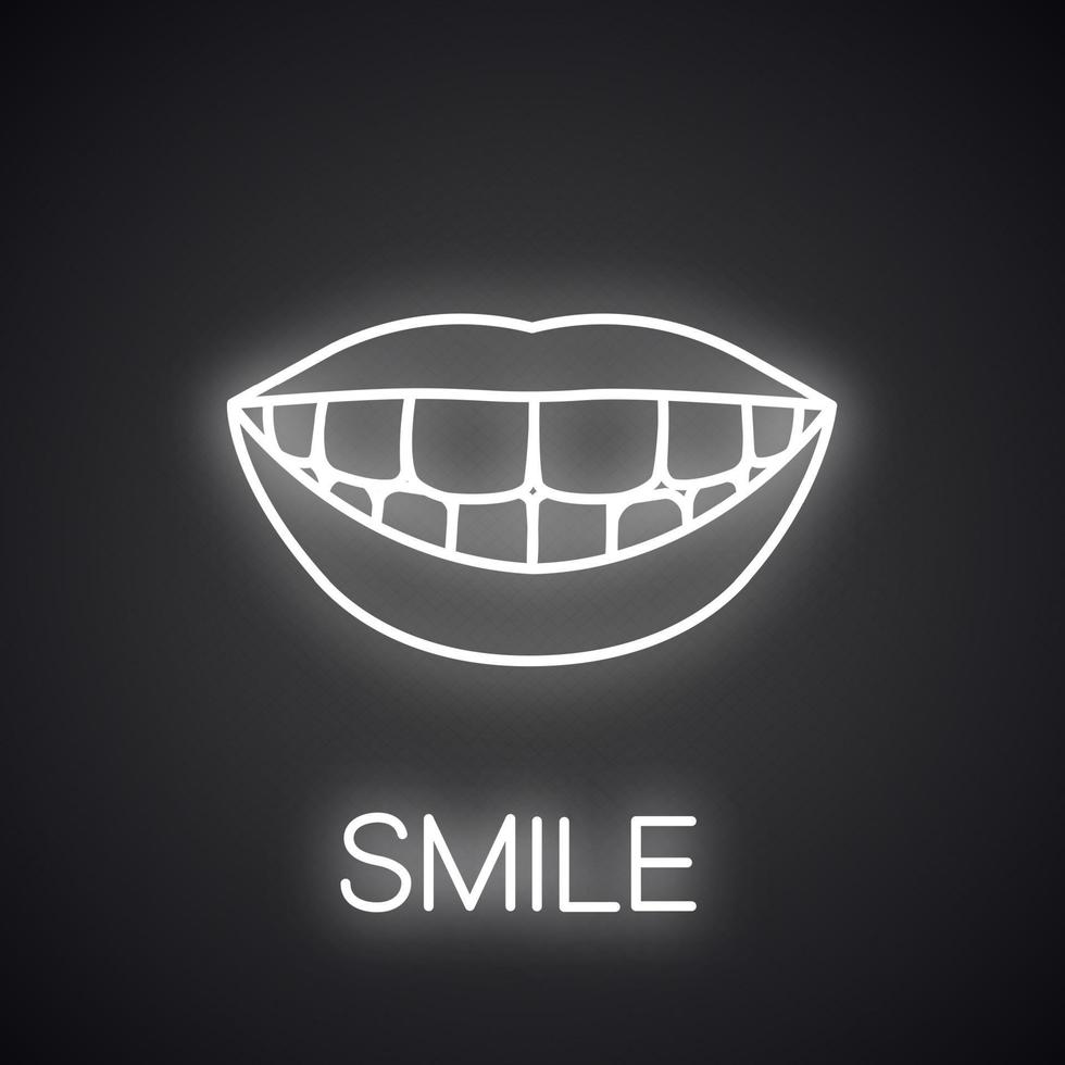 bel sorriso con denti sani icona luce al neon vettore