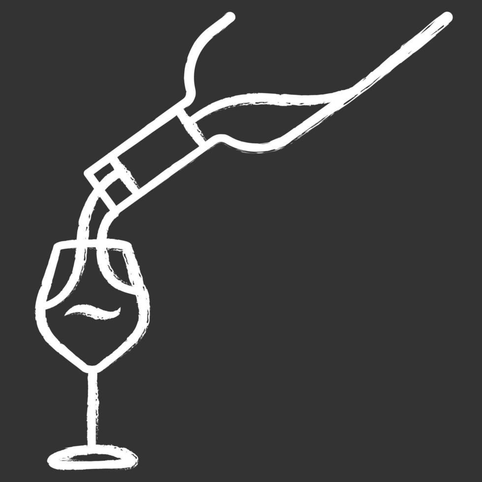 icona del gesso servizio vino. bevanda alcolica che versa nel bicchiere. bottiglia per aperitivo. barman, sommelier, enoteca. bar, ristorante. festa, celebrazione. illustrazione di lavagna vettoriale isolato