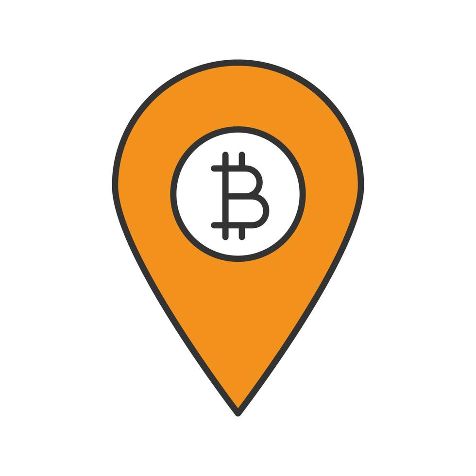 bitcoin atm posizione icona a colori. mappa individuare con segno bitcoin. illustrazione vettoriale isolato