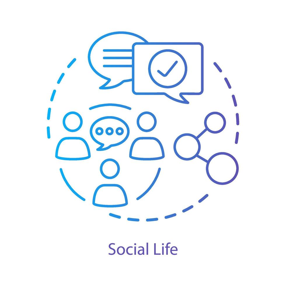 icona del concetto di socializzazione e networking. vita sociale, illustrazione al tratto sottile idea di relazioni interpersonali. comunicazione comunitaria, interazione. disegno vettoriale isolato profilo. tratto modificabile