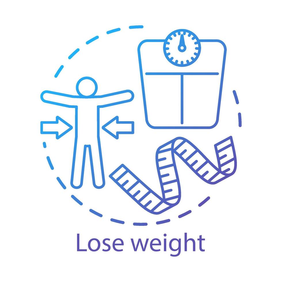 dimagrimento, icona del concetto di perdita di peso. nutrizione vegetariana benefici idea illustrazione al tratto sottile. calorie bruciate, stile di vita sano. nastro di misurazione e scale disegno vettoriale isolato contorno