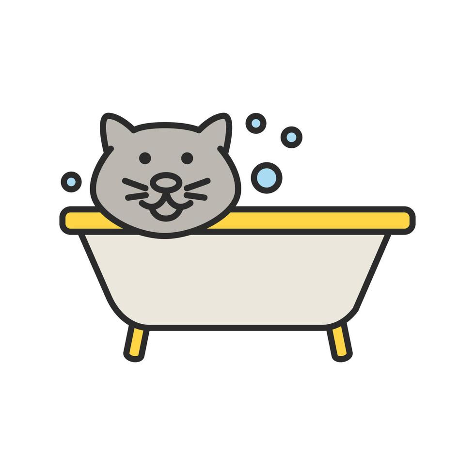 icona del colore del gatto da bagno. servizio di toelettatura. igiene degli animali domestici. illustrazione vettoriale isolato