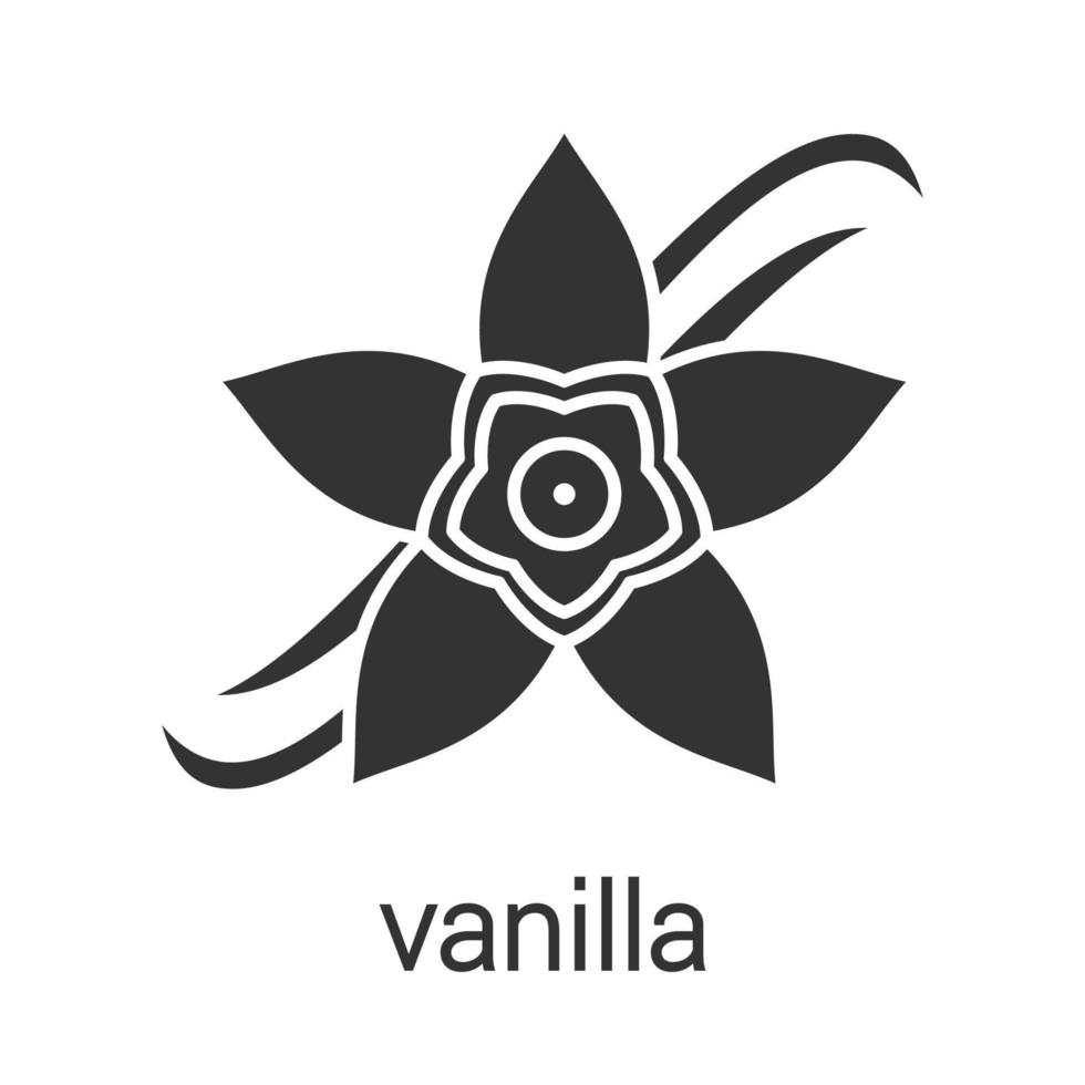 icona del glifo con fiore di vaniglia. simbolo di sagoma. spazio negativo. illustrazione vettoriale isolato
