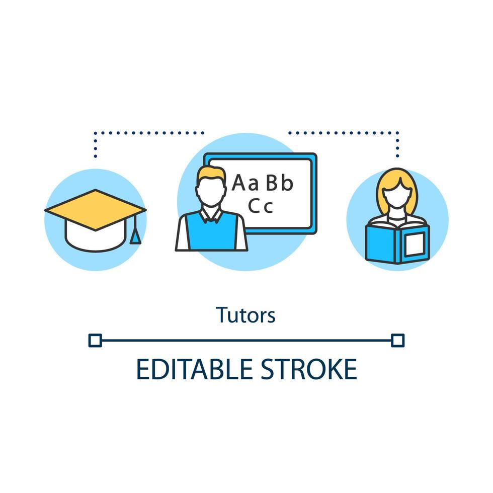 icona del concetto di tutor. tutoraggio educativo. le lezioni private migliorano il rendimento scolastico dello studente. illustrazione al tratto sottile idea preparazione universitaria. disegno vettoriale isolato profilo. tratto modificabile