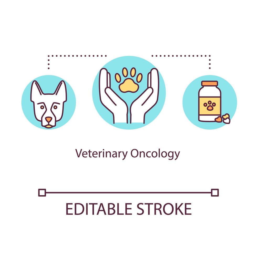 icona del concetto di oncologia veterinaria. illustrazione al tratto sottile di idea di trattamento del cancro. diagnostica delle malattie degli animali. tumori della pelle. medicina Veterinaria. vettore isolato contorno rgb disegno a colori. tratto modificabile