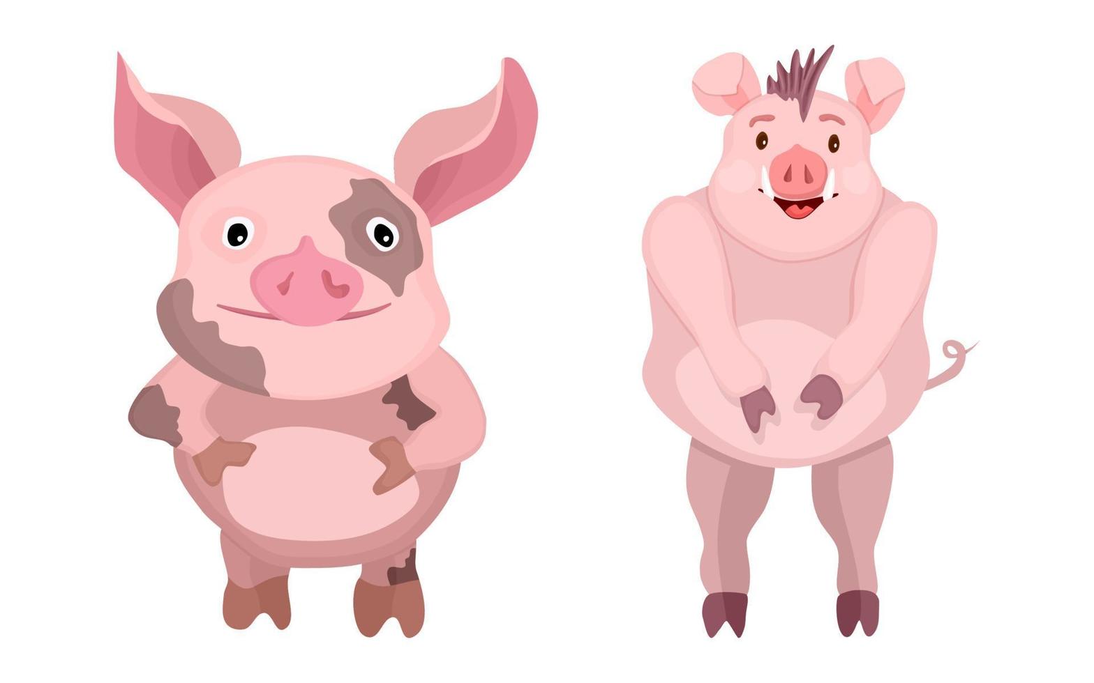 personaggi piatti dei cartoni animati. maiali rosa brillanti vettore