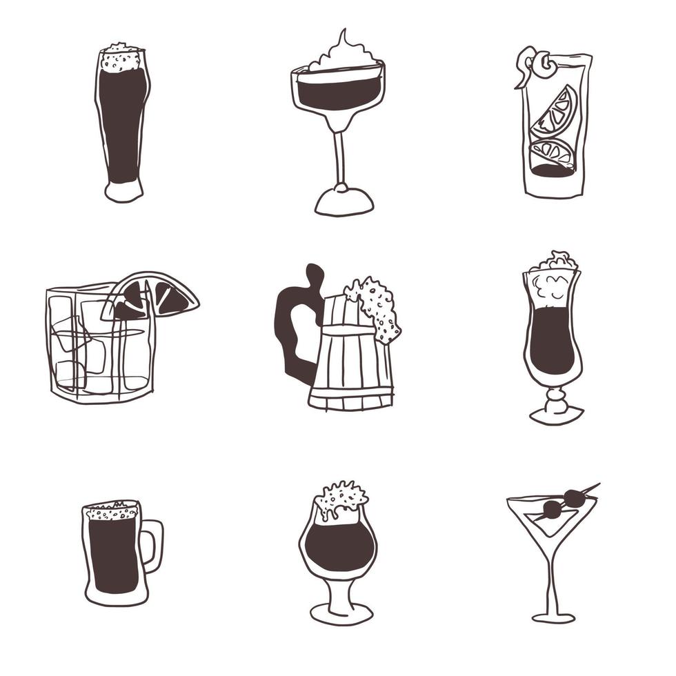 scarabocchi disegni di bevande alcoliche nei bicchieri vettore