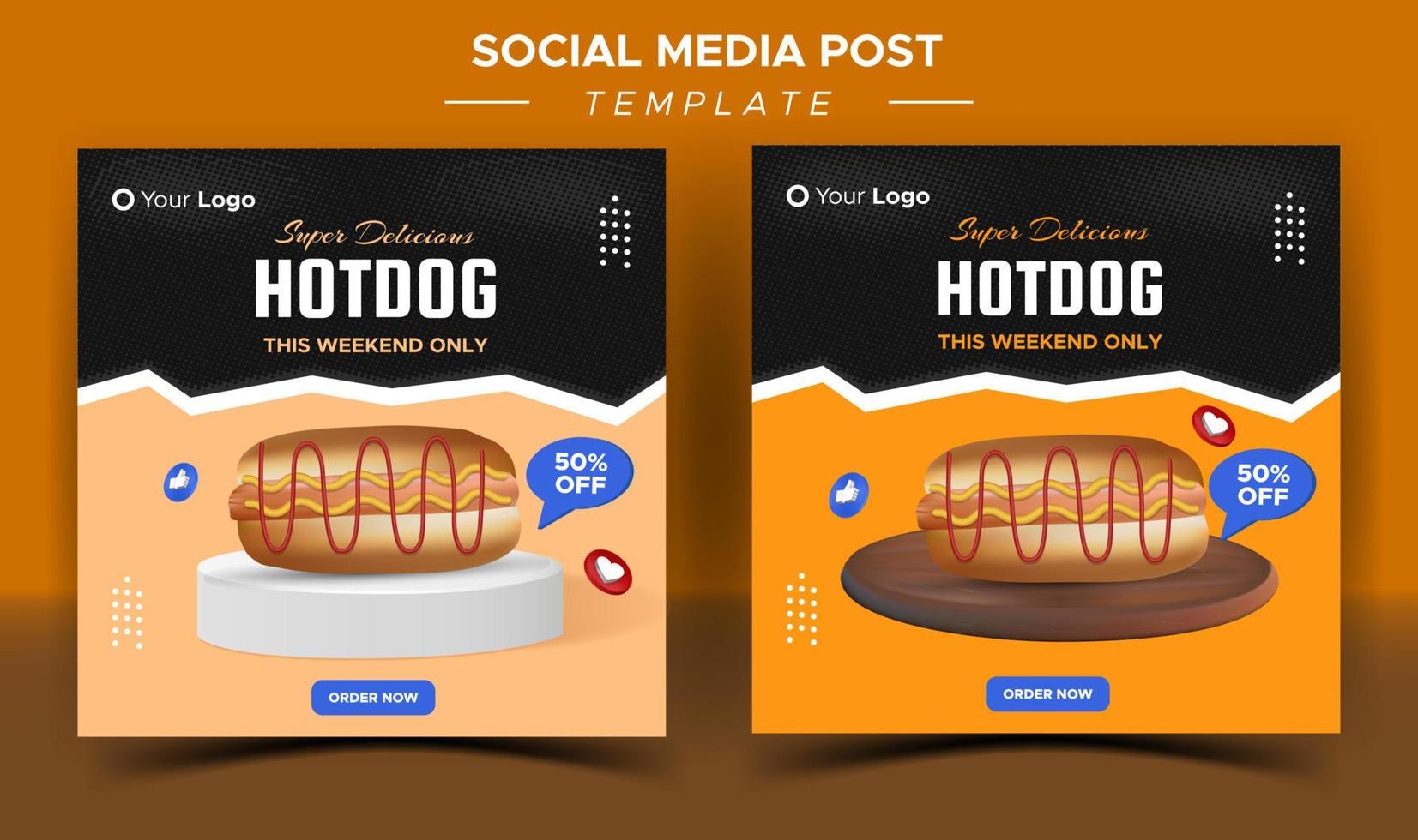 delizioso modello di post sui social media hot dog vettore