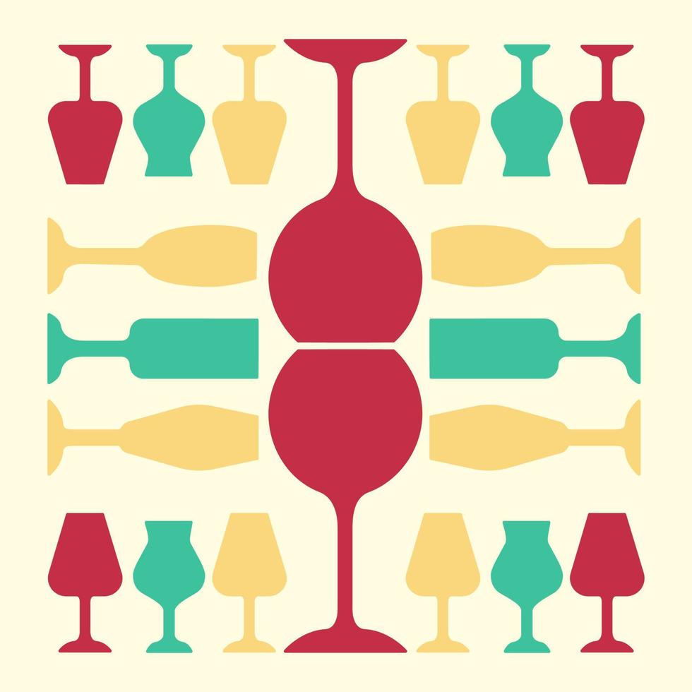 vetreria icona di colore rosso, giallo e turchese. servizio ristorante. barretta alcolica. bicchieri porto e madeira. bicchieri di vino. bevande forti. illustrazione vettoriale isolato
