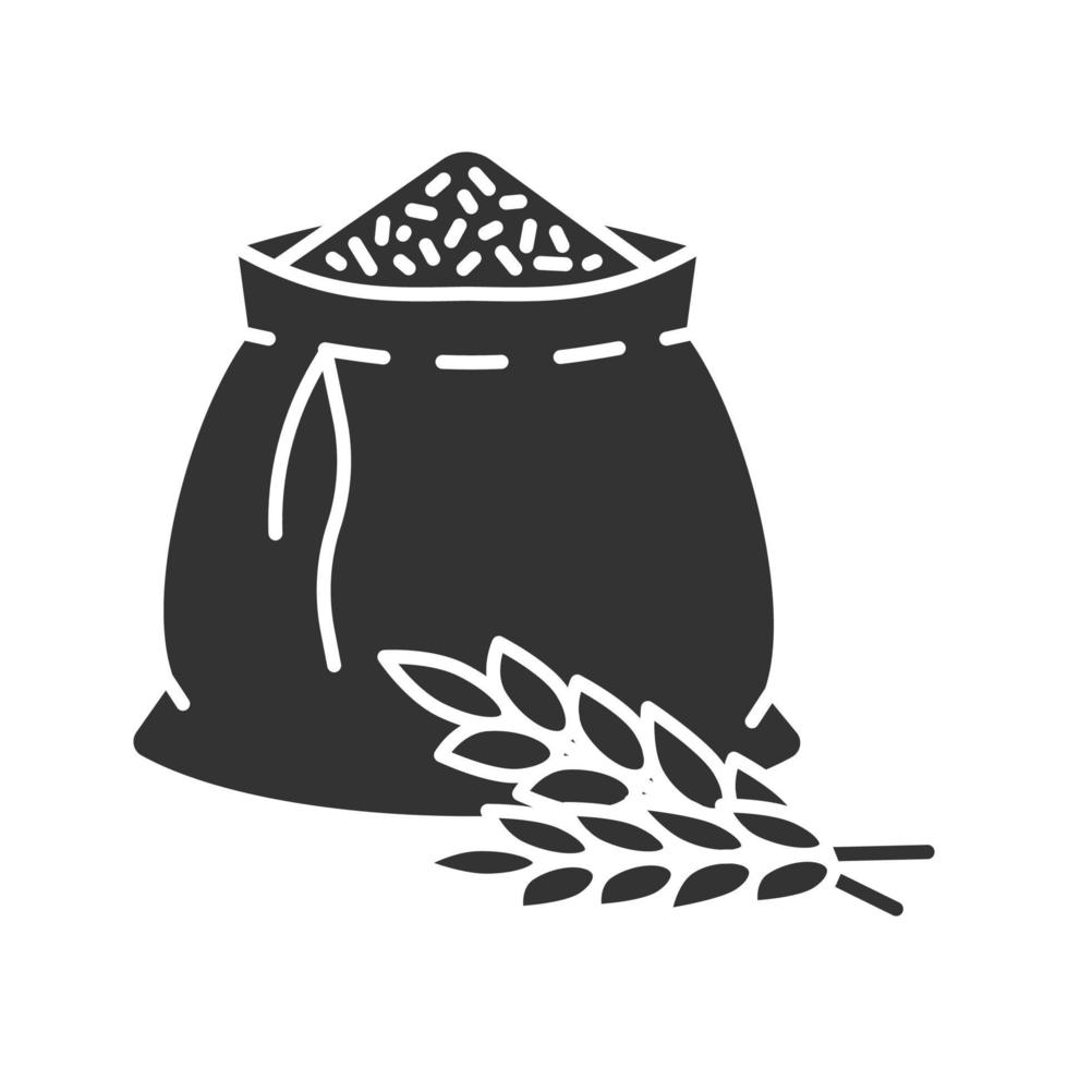 spighe di grano e icona del glifo con sacchetto di farina. spighe di segale. agricoltura. simbolo di sagoma. spazio negativo. illustrazione vettoriale isolato
