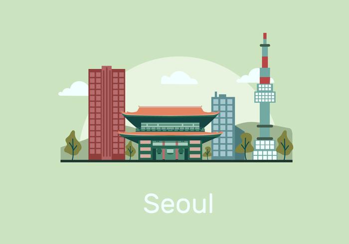 Illustrazione piana di vettore della costruzione del punto di riferimento di Seoul