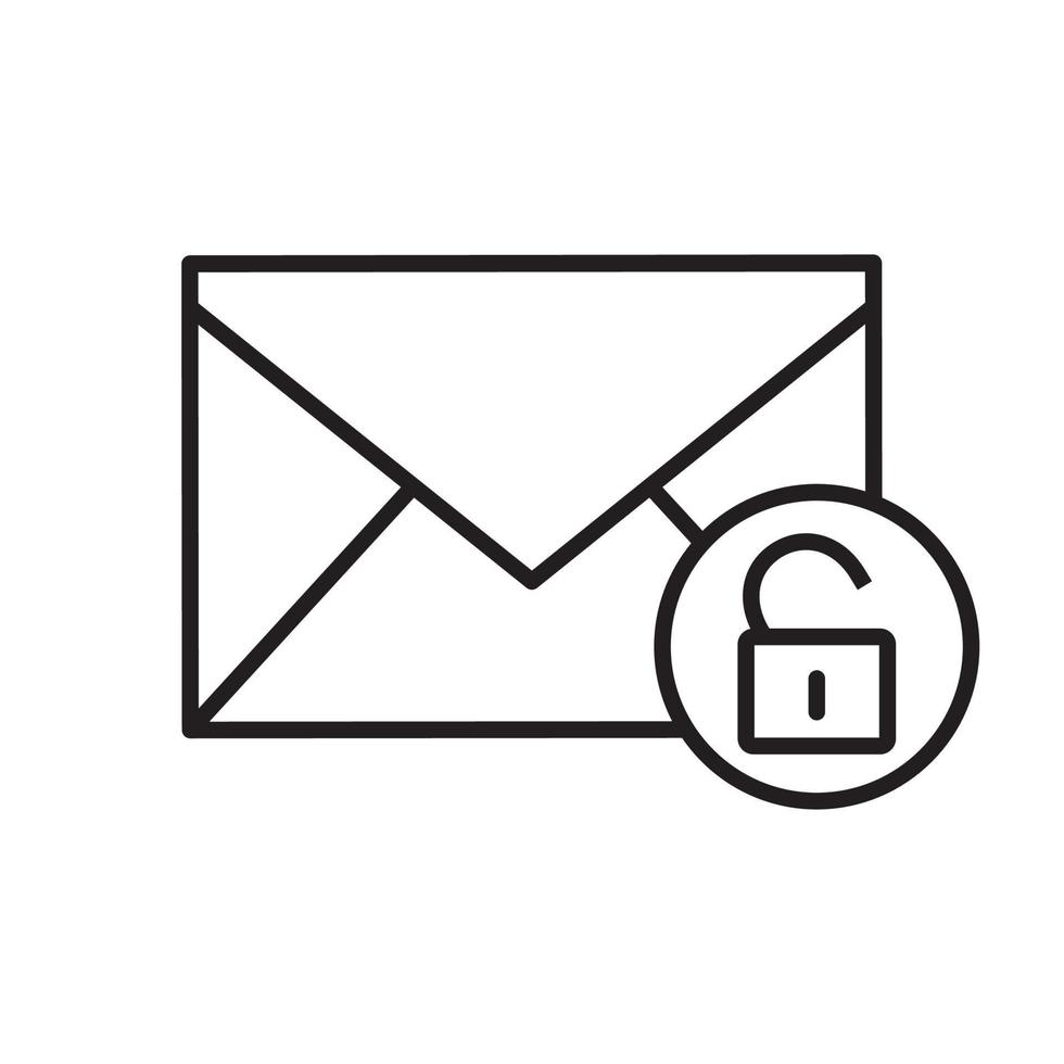 icona lineare di sicurezza della posta elettronica. lettera sottile illustrazione della linea. messaggio sms con simbolo di contorno del lucchetto aperto. disegno vettoriale isolato contorno