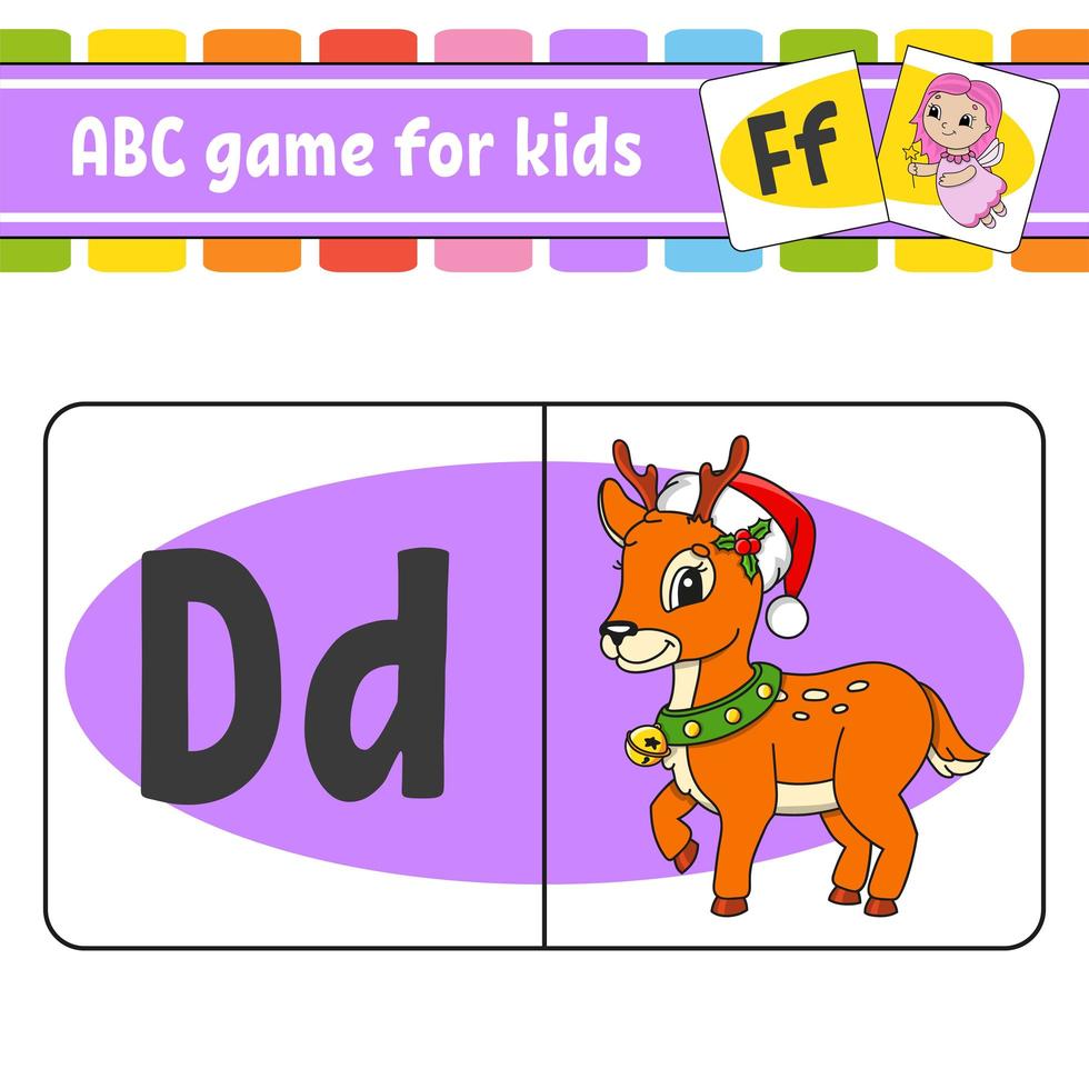 schede flash abc. alfabeto per bambini. lettere di apprendimento. foglio di lavoro educativo. pagina delle attività per lo studio dell'inglese. gioco di colori per bambini. illustrazione vettoriale isolato. stile cartone animato.