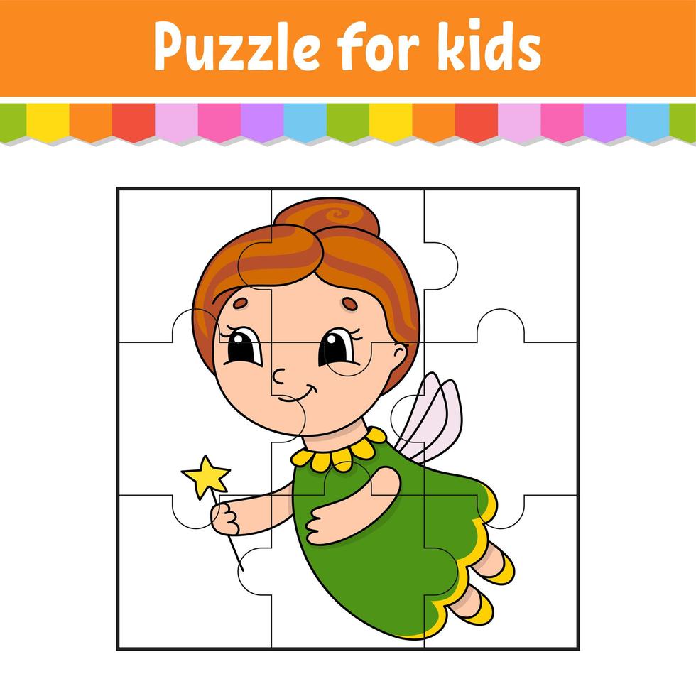 gioco di puzzle per bambini. pezzi di puzzle. foglio di lavoro a colori. attività page.isolated illustrazione vettoriale. stile cartone animato. vettore