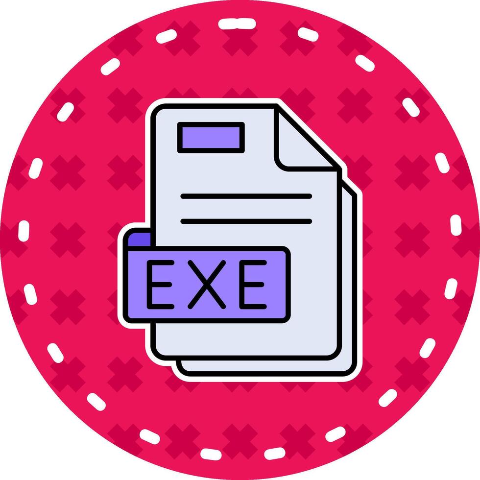 EXE linea pieno etichetta icona vettore