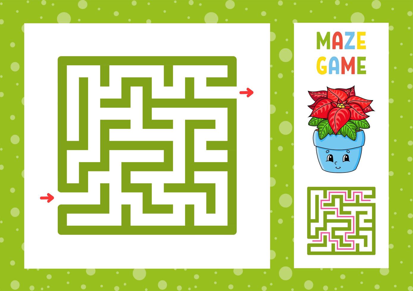labirinto quadrato. gioco per bambini. puzzle per bambini. tema natalizio. carattere felice. enigma del labirinto. illustrazione vettoriale a colori. trovare la strada giusta. con risposta. illustrazione vettoriale isolato.