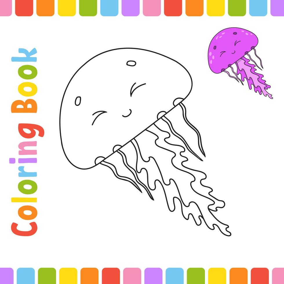 libro da colorare per bambini. carattere allegro. illustrazione vettoriale. stile cartone animato carino. pagina fantasy per bambini. sagoma contorno nero. isolato su sfondo bianco. vettore