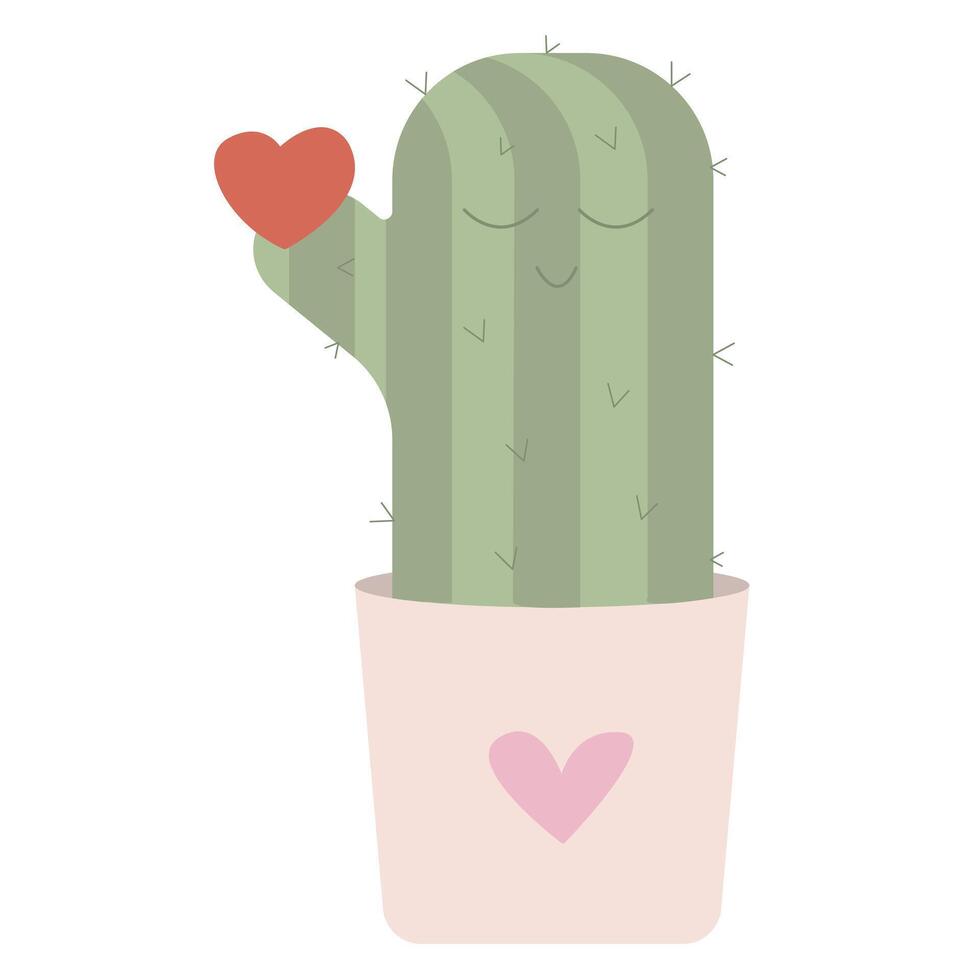 cactus con rosso cuore isolato su il bianca sfondo vettore