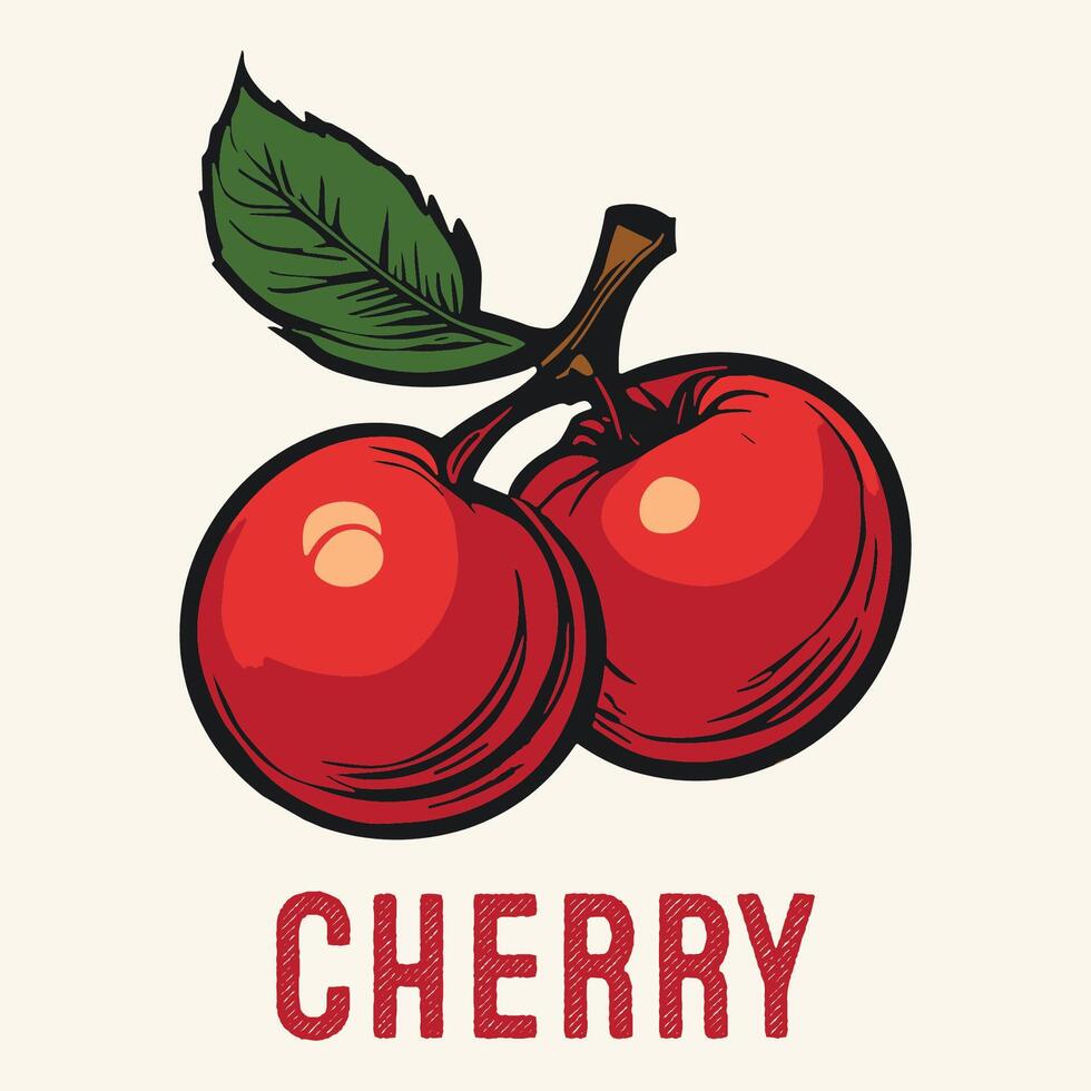 inciso ciliegia frutta Vintage ▾ mano disegnato vettore