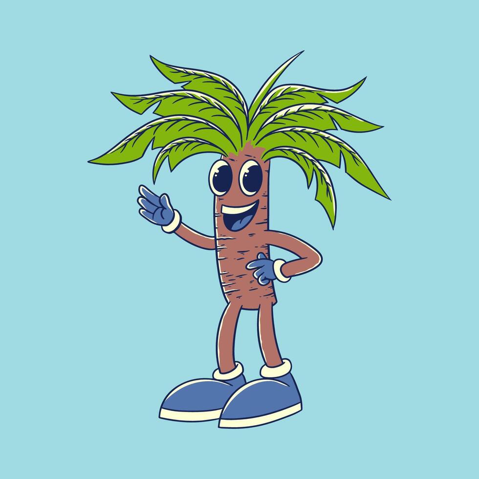 contento viso palma albero cartone animato mano disegnato personaggio vettore