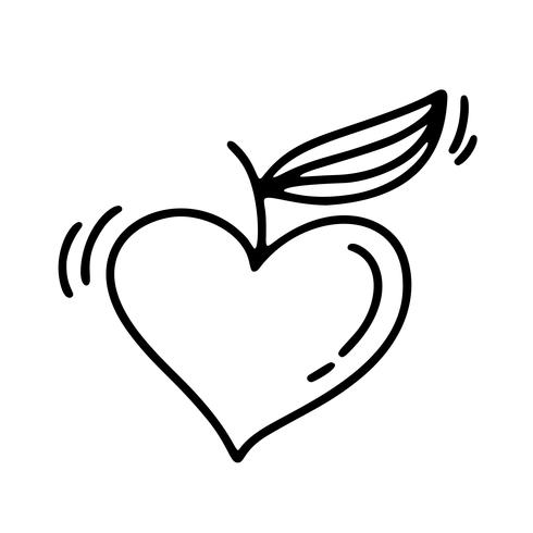 Mela calligrafica disegnata a mano di San Valentino di vettore di monoline nella forma di cuore. Doodle di schizzo di vacanza San Valentino elemento di design. Icona love decor per web, matrimonio e stampa. Illustrazione isolato