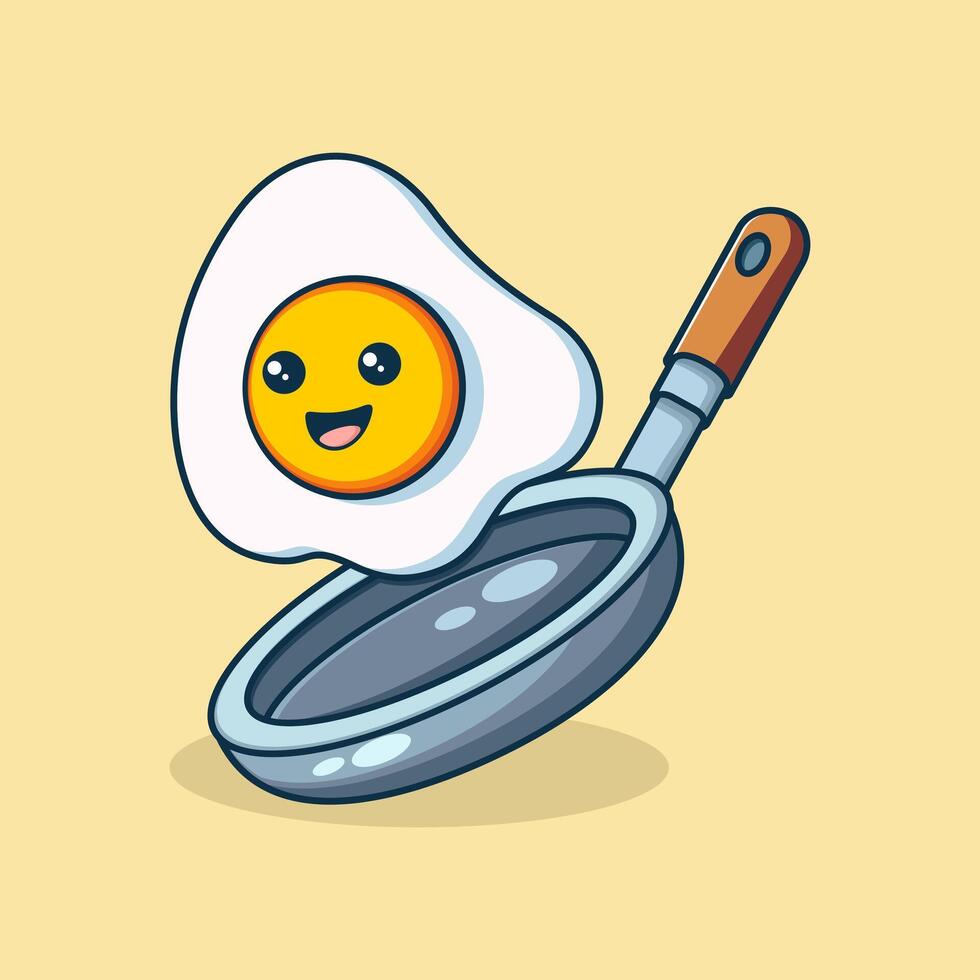 carino uovo fritte con padella cartone animato vettore icona illustrazione