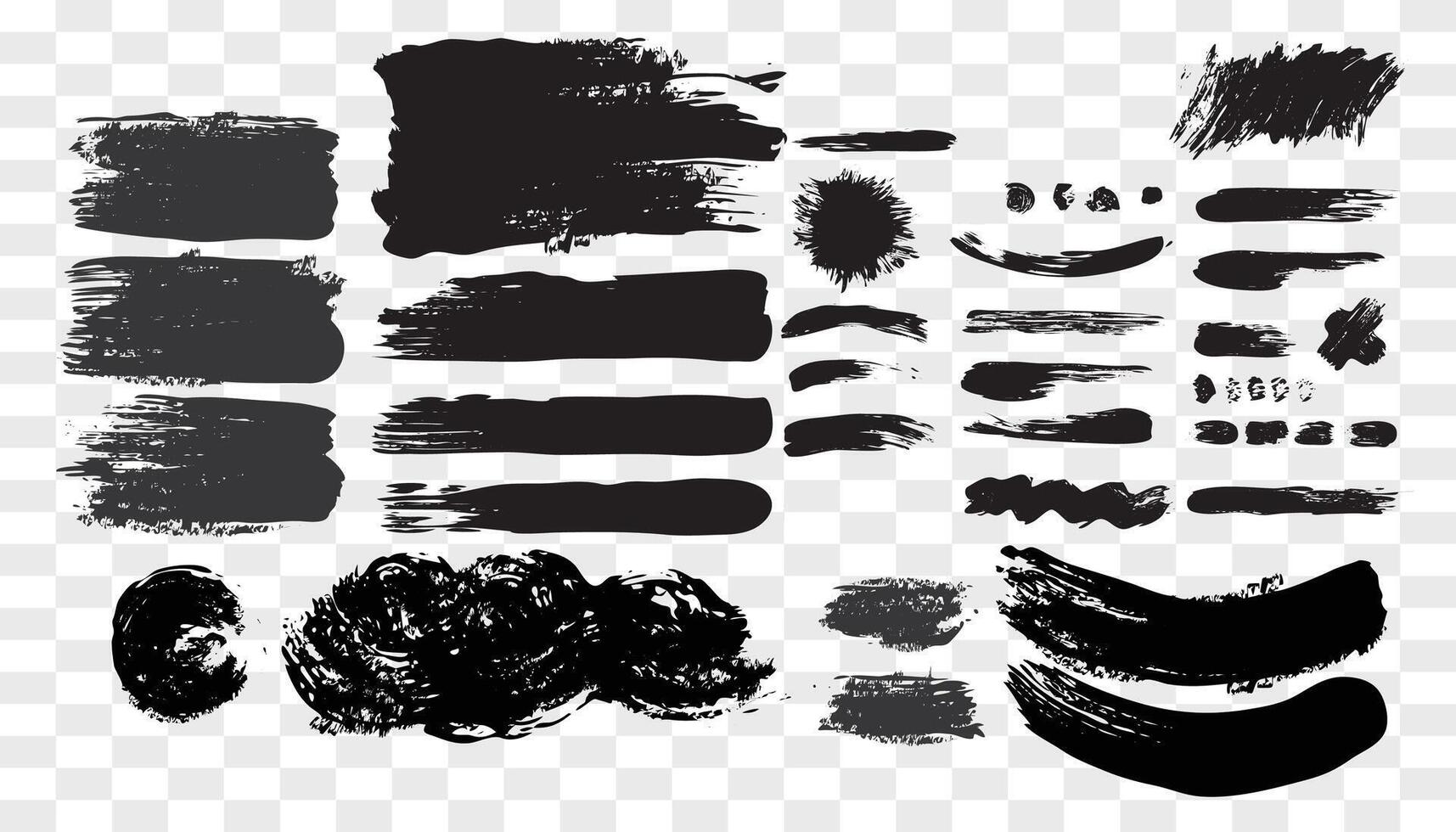 collezione nero sporco elemento di design. tratto di pennello grunge, set artistico di vernice. collezione di texture grunge vettore