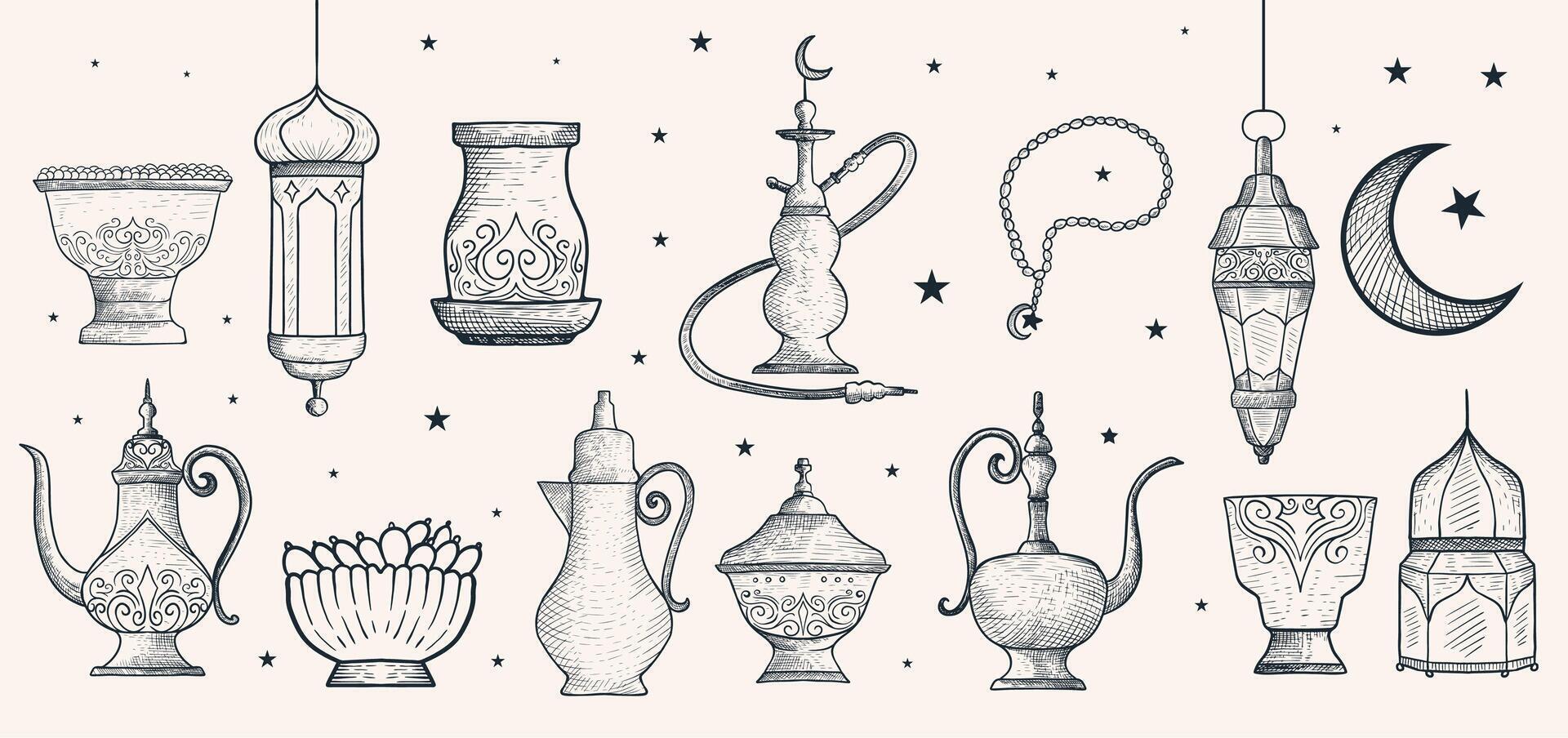 mano disegnato Arabo ornamento illustrazione per Ramadan e eid al Fitr eventi vettore