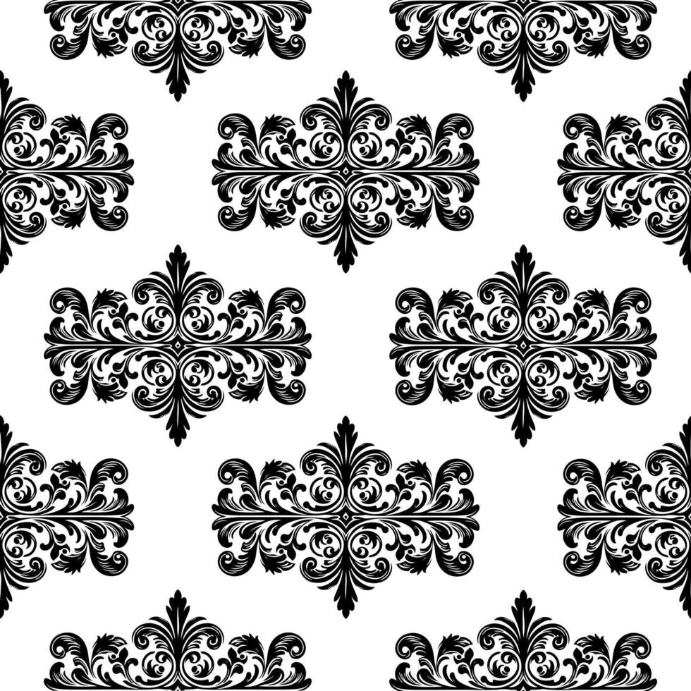 ai generato damasco tessuto tessile senza soluzione di continuità modello lusso decorativo ornamentale floreale divisore nero linea Vintage ▾ decorazione elemento bianca sfondo vettore