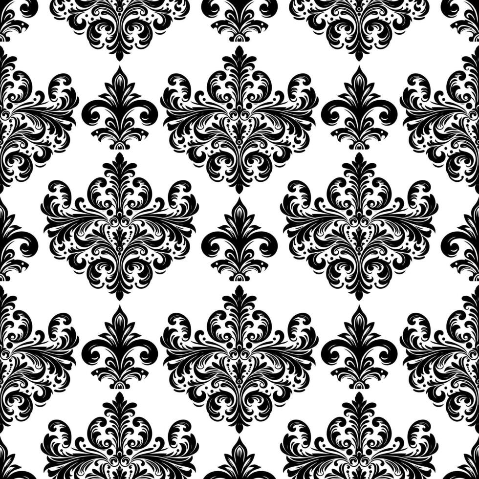 ai generato damasco tessuto tessile senza soluzione di continuità modello lusso decorativo ornamentale floreale divisore nero linea Vintage ▾ decorazione elemento bianca sfondo vettore