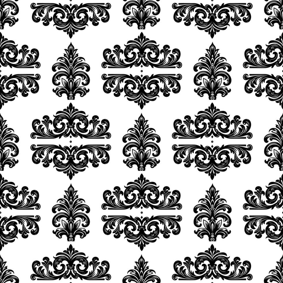 ai generato damasco tessuto tessile senza soluzione di continuità modello lusso decorativo ornamentale floreale divisore nero linea Vintage ▾ decorazione elemento bianca sfondo vettore