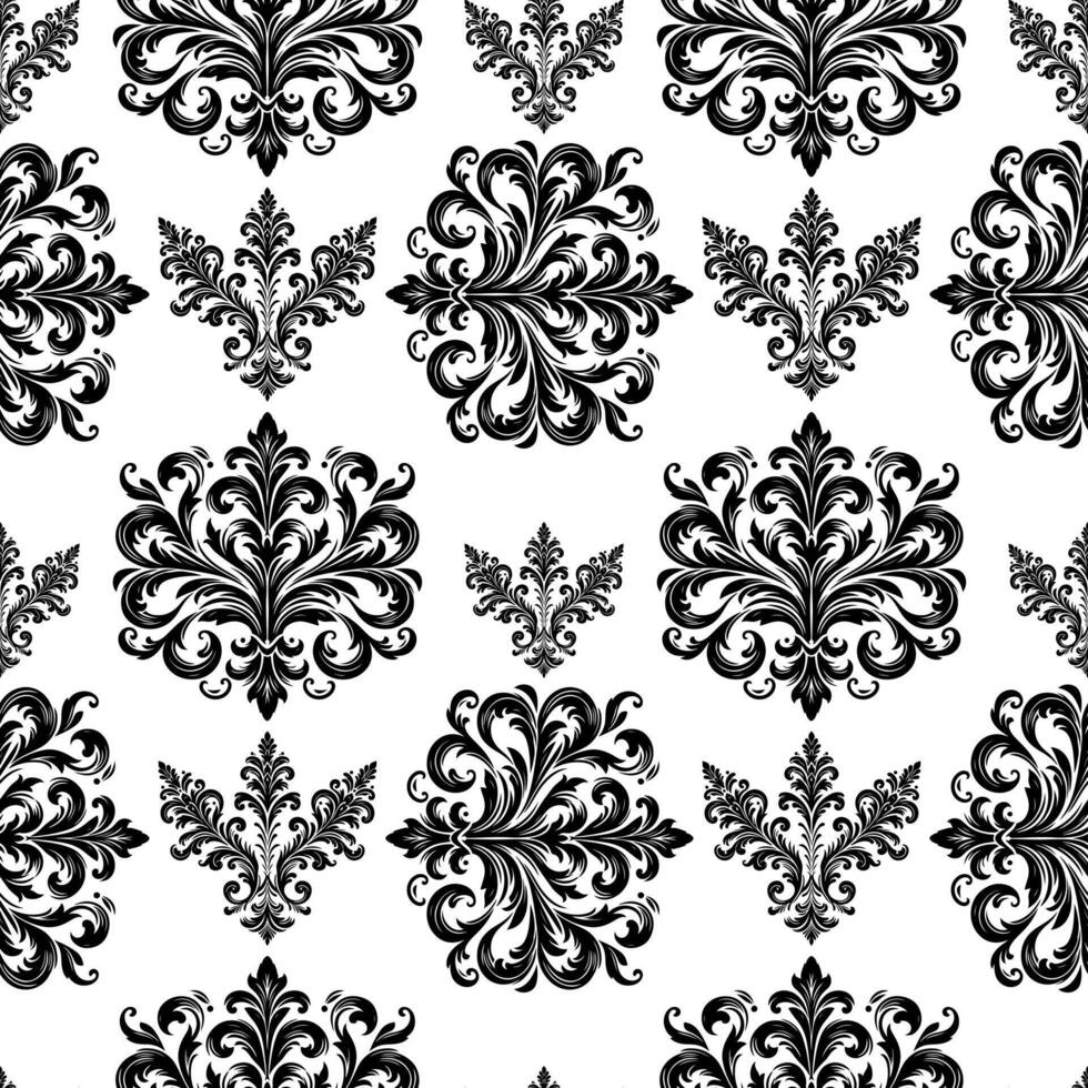 ai generato damasco tessuto tessile senza soluzione di continuità modello lusso decorativo ornamentale floreale divisore nero linea Vintage ▾ decorazione elemento bianca sfondo vettore