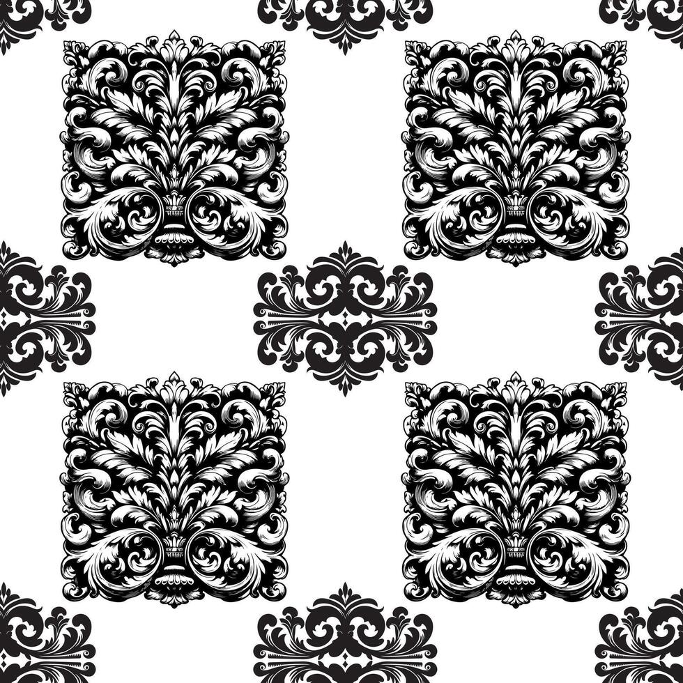 ai generato damasco tessuto tessile senza soluzione di continuità modello lusso decorativo ornamentale floreale divisore nero linea Vintage ▾ decorazione elemento bianca sfondo vettore