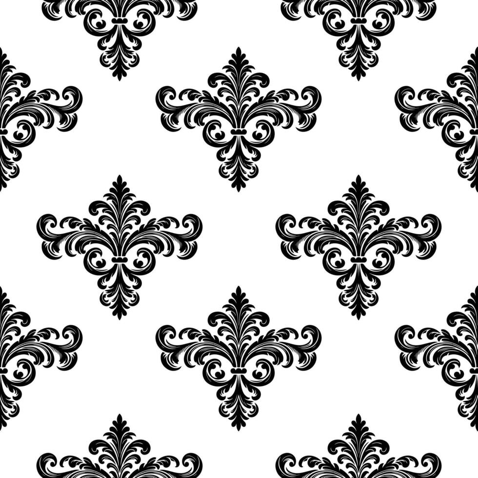 ai generato damasco tessuto tessile senza soluzione di continuità modello lusso decorativo ornamentale floreale divisore nero linea Vintage ▾ decorazione elemento bianca sfondo vettore